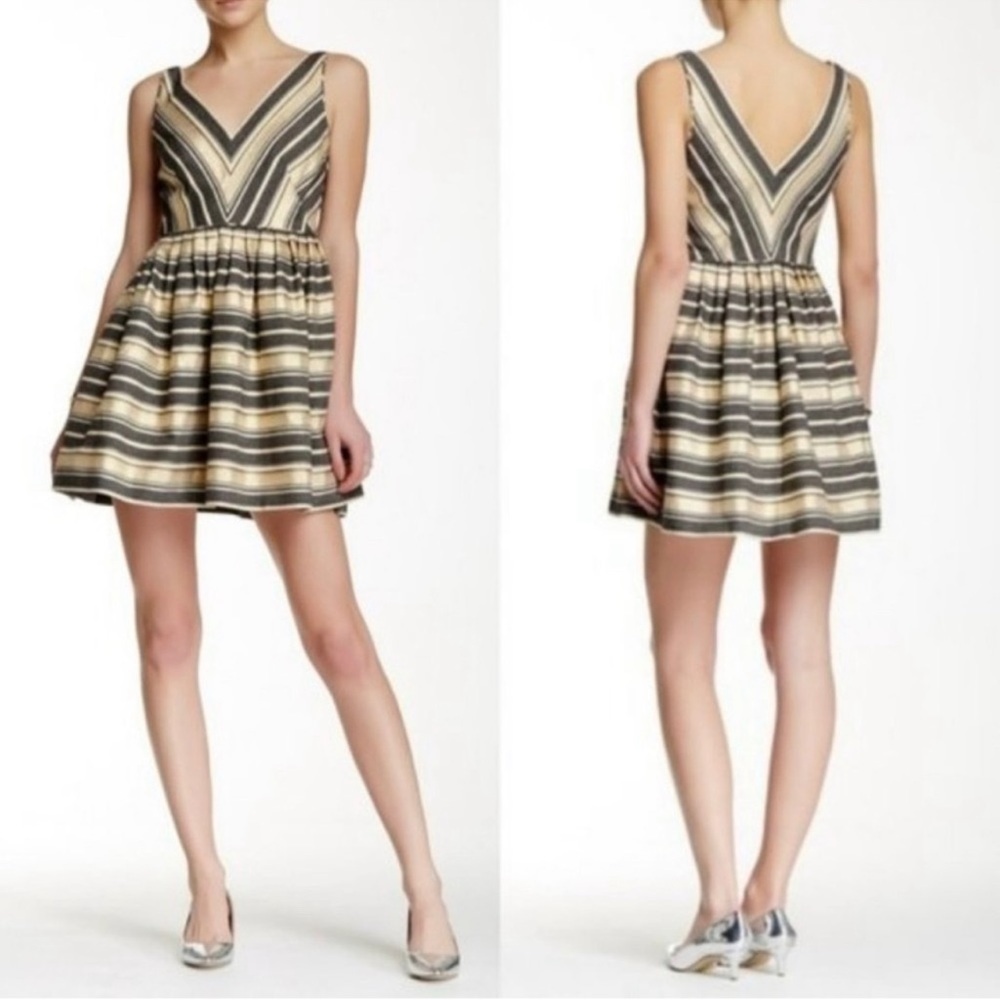J. Crew Gold Metallic Stripe Flare Dress